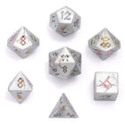 Gamers Guild AZ HYMGHO HYMGHO Dice: HY00358 - Barbarian Solid Metal Polyhedral Dice Set - Matte Silver and Rainbow HYMGHO