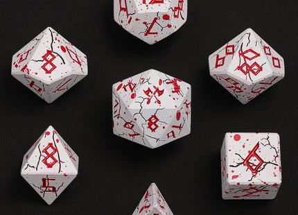 Gamers Guild AZ HYMGHO HYMGHO Dice: HY00384 - Barbarian Solid Metal Polyhedral Dice Set - Matte White with Blood Red HYMGHO