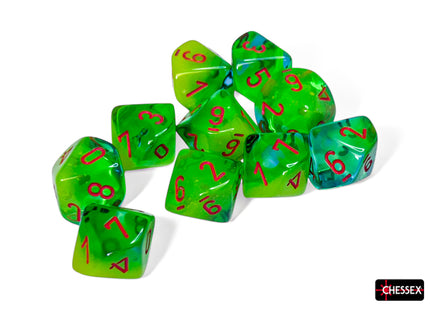 Gamers Guild AZ Chessex Chessex Dice: Gemini Plasma Green-Teal/orange Luminary Set of 10 d10s - 26270 Chessex