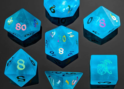 Gamers Guild AZ HYMGHO HYMGHO Dice: BRB022 - Dragon's Hoard Gem Stone Polyhedral Dice Set - Sea Blue HYMGHO