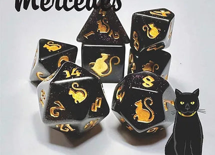 Gamers Guild AZ Black Oak Workshop Oak Workshop: 7-Dice Set: Kitty Clacks - Mercedes Black Oak Workshop