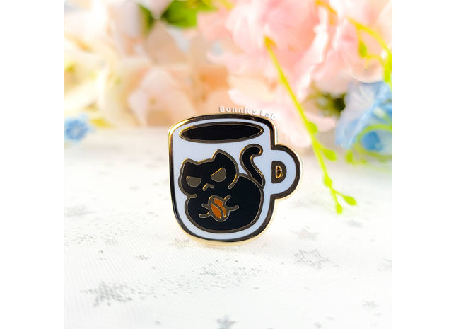 Gamers Guild AZ Bonnies Lab Black Coffee Cat Enamel Pin Faire