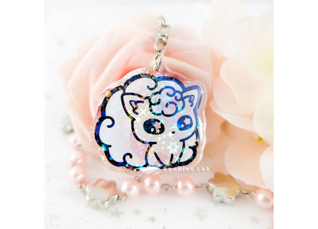 Gamers Guild AZ Bonnies Lab Pokemon: Shiny Alolan Vulpix Epoxy Acrylic Keychain Holographic Charm Faire