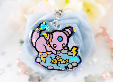 Gamers Guild AZ Bonnies Lab Pokemon: Shiny Ampharos Epoxy Acrylic Keychain Holographic Charm Faire