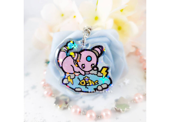Gamers Guild AZ Bonnies Lab Pokemon: Shiny Ampharos Epoxy Acrylic Keychain Holographic Charm Faire