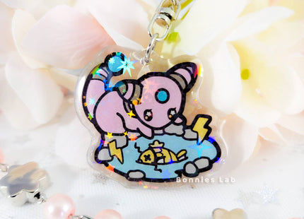 Gamers Guild AZ Bonnies Lab Pokemon: Shiny Ampharos Epoxy Acrylic Keychain Holographic Charm Faire