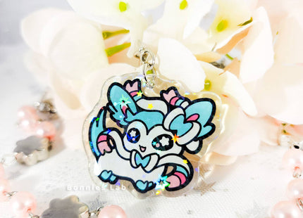 Gamers Guild AZ Bonnies Lab Pokemon: Shiny Sylveon Epoxy Acrylic Keychain Holographic Charm Faire