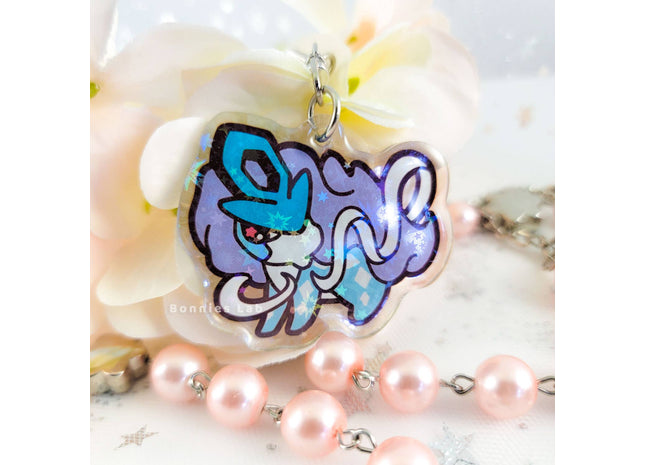 Gamers Guild AZ Bonnies Lab Suicune Epoxy Acrylic Keychain Holographic Charm Faire