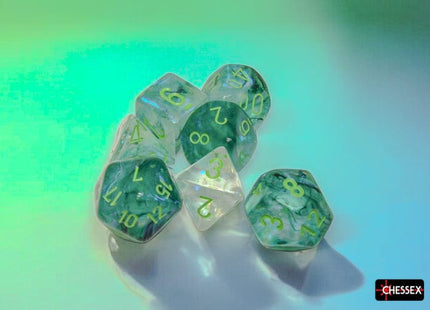 Gamers Guild AZ Chessex Chessex Dice: Borealis Kelp/light green Luminary Polyhedral 7-Dice Set Chessex