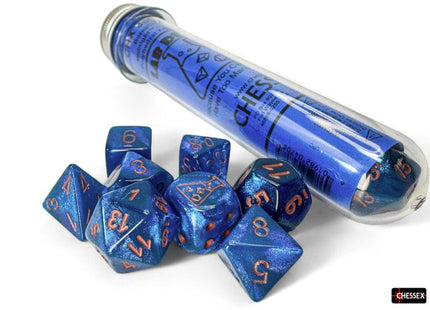 Gamers Guild AZ Chessex Chessex Dice: Borealis Midnight/Copper Polyhedral 7-Dice Set (with bonus die) GTS