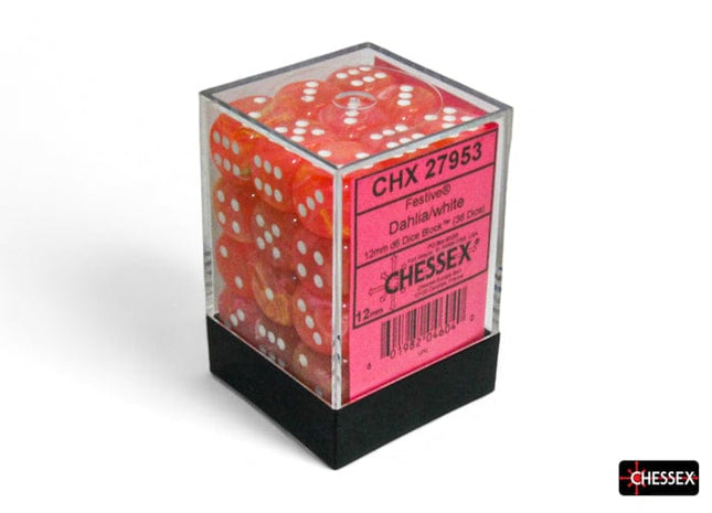 Gamers Guild AZ Chessex Chessex Dice: Festive Dahlia/white Luminary 12mm d6 Dice Block (36 dice) Chessex