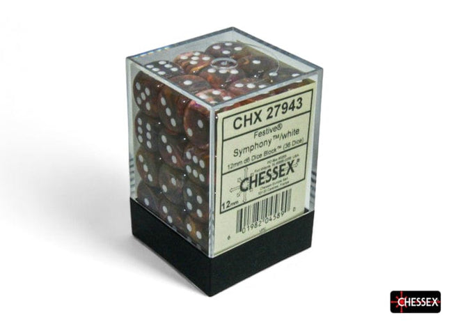 Gamers Guild AZ Chessex Chessex Dice: Festive Symphony/white 12mm d6 Dice Block (36 dice) Chessex