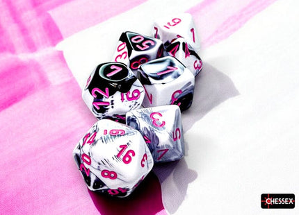Gamers Guild AZ Chessex Chessex Dice: Gemini Black-White/pink Polyhedral 7-Dice Set Chessex