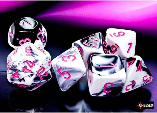 Gamers Guild AZ Chessex Chessex Dice: Gemini Black-White/pink Polyhedral 7-Dice Set Chessex