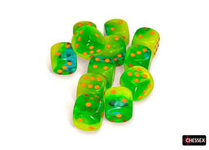 Gamers Guild AZ Chessex Chessex Dice: Gemini Plasma Green-Teal/orange Luminary 16mm d6 Dice Block (12 dice) Chessex