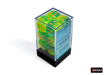 Gamers Guild AZ Chessex Chessex Dice: Gemini Plasma Green-Teal/orange Luminary 16mm d6 Dice Block (12 dice) Chessex