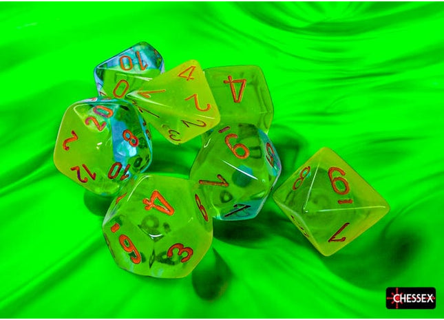 Gamers Guild AZ Chessex Chessex Dice: Gemini Plasma Green-Teal/orange Luminary Polyhedral 7-Dice Set Chessex