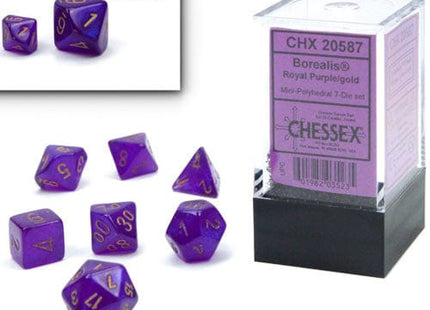 Gamers Guild AZ Chessex CHX20587: 7-Die Set Mini Borealis Luminary: Royal Purple/Gold Chessex