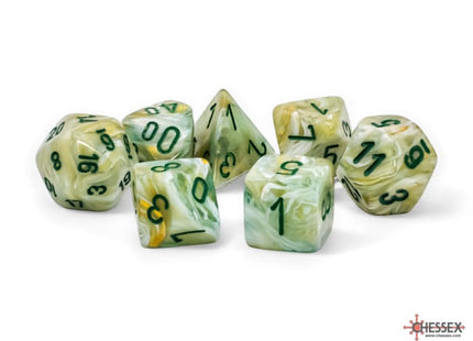 Gamers Guild AZ Chessex CHX22409: Chessex Mega-Hedral Marble Green/Dark Green 7-Dice Set ACD Distribution