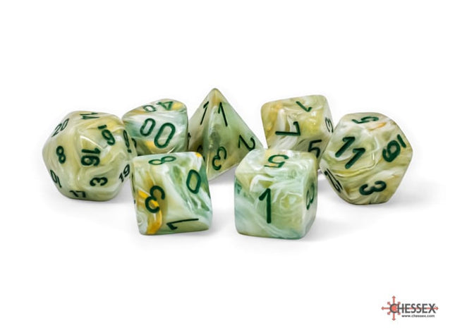 Gamers Guild AZ Chessex CHX22409: Chessex Mega-Hedral Marble Green/Dark Green 7-Dice Set ACD Distribution