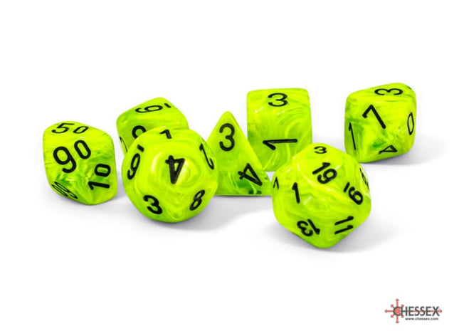 Gamers Guild AZ Chessex CHX22430: Chessex Mega-Hedral Vortex Bright Green/Black 7-Dice Set ACD Distribution