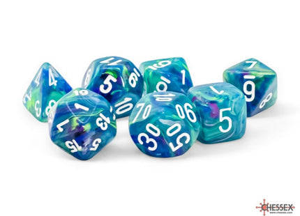 Gamers Guild AZ Chessex CHX22546: Chessex Mega-Hedral Festive Waterlily/White  7-Dice Set ACD Distribution