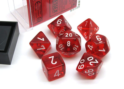 Gamers Guild AZ Chessex CHX23074 - Chessex 7 Die Set Transparent Red/white Chessex
