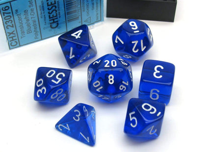 Gamers Guild AZ Chessex CHX23076 - Chessex 7 Die Set Transparent Blue/White Chessex