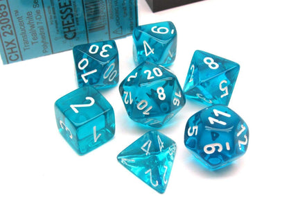 Gamers Guild AZ Chessex CHX23085 - Chessex 7 Die Set Transparent Teal/White Chessex