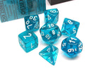 Gamers Guild AZ Chessex CHX23085 - Chessex 7 Die Set Transparent Teal/White Chessex
