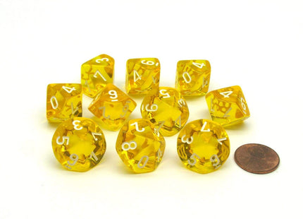 Gamers Guild AZ Chessex CHX23272 - Chessex Set of Ten d10 Translucent Yellow / White Chessex