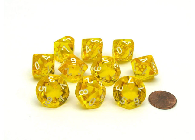 Gamers Guild AZ Chessex CHX23272 - Chessex Set of Ten d10 Translucent Yellow / White Chessex