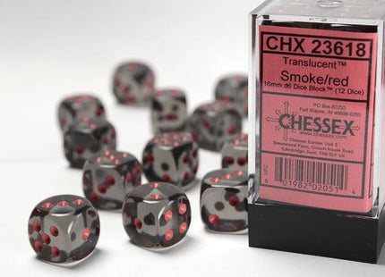 Gamers Guild AZ Chessex CHX23618 - Chessex 16mm D6 Translucent Smoke/red Chessex