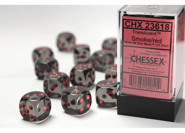 Gamers Guild AZ Chessex CHX23618 - Chessex 16mm D6 Translucent Smoke/red Chessex