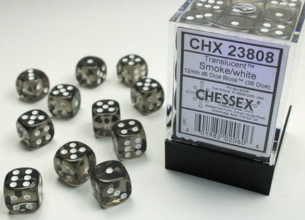 Gamers Guild AZ Chessex CHX23808 -  Chessex 12mm D6 Smoke/White Chessex