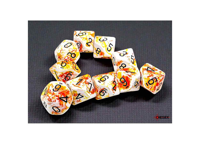 Gamers Guild AZ Chessex CHX24203 - Chessex D10 Sunrise With Black Brushed Dice Set of 10 (Pre-Order) Chessex