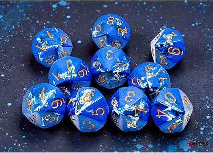 Gamers Guild AZ Chessex CHX24206 - Chessex D10 Wavebreak With Gold Brushed Dice Set of 10 (Pre-Order) Chessex