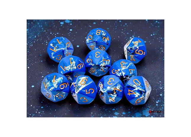 Gamers Guild AZ Chessex CHX24206 - Chessex D10 Wavebreak With Gold Brushed Dice Set of 10 (Pre-Order) Chessex