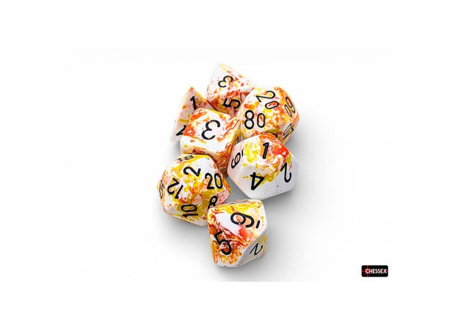 Gamers Guild AZ Chessex CHX24403 - Chessex Polyhedral Sunrise With Black Brushed Dice Set of 7 (Pre-Order) Chessex