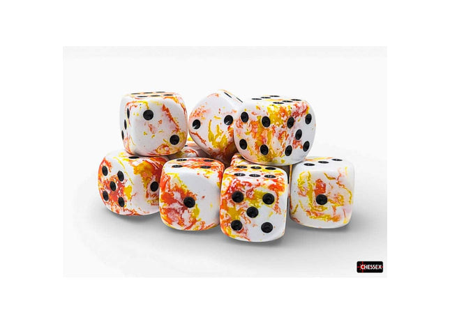 Gamers Guild AZ Chessex CHX24603 - Chessex 16mm D6 Sunrise With Black Brushed Dice Block (Pre-Order) Chessex