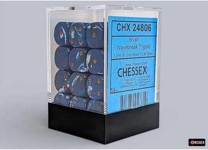 Gamers Guild AZ Chessex CHX24806 - Chessex 12mm D6 Wavebreak With Gold Brushed Dice Block (Pre-Order) Chessex