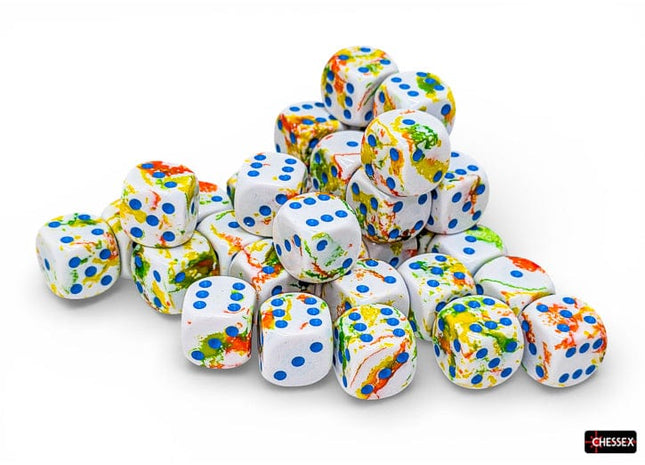 Gamers Guild AZ Chessex CHX24809: Chessex d6 12mm Dice Block 36ct - Brush Breezy with Blue Chessex