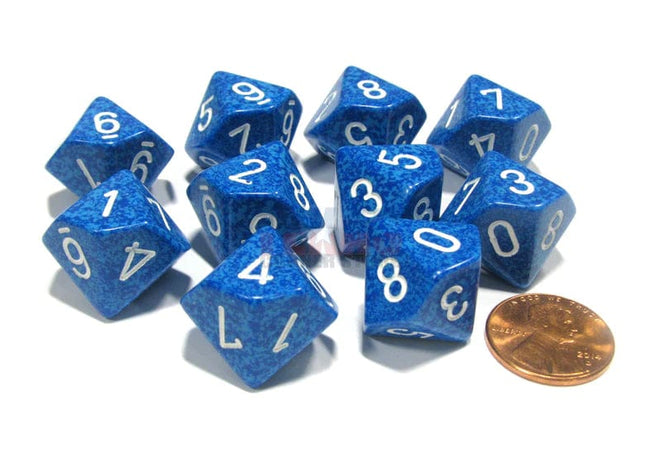 Gamers Guild AZ Chessex CHX25106 - Chessex Set of Ten D10 Speckled Water / White Chessex
