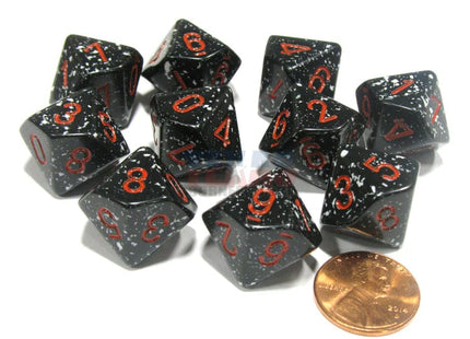 Gamers Guild AZ Chessex CHX25108 - Chessex Set of Ten D10 Speckled Space / Red Chessex