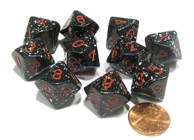 Gamers Guild AZ Chessex CHX25108 - Chessex Set of Ten D10 Speckled Space / Red Chessex