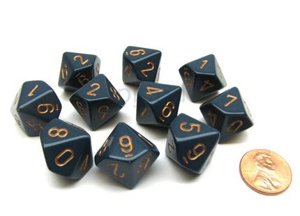 Gamers Guild AZ Chessex CHX25226 - Chessex Set of Ten D10 Opaque Dusty Blue / Copper Chessex