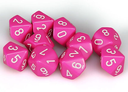 Gamers Guild AZ Chessex CHX25244: Chessex D10 Opaque Pink/White Set of Ten ACD Distribution