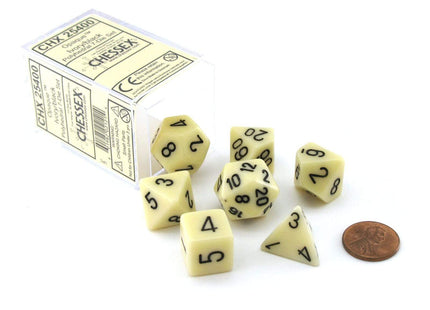 Gamers Guild AZ Chessex CHX25400 - Chessex 7 Die Set Ivory/Black Opaque Chessex