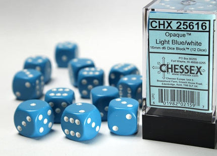 Gamers Guild AZ Chessex CHX25616 - Chessex 16mm D6 Opaque Light Blue/white Chessex