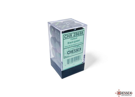 Gamers Guild AZ Chessex CHX25658: Chessex D6 Opaque Black/Green Dice Block ACD Distribution